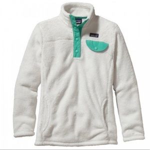 NEW Patagonia White & Teal Re-Tool Snap-T Pullover